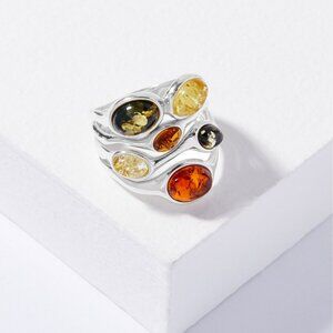 Sterling Silver Multi Amber Ring